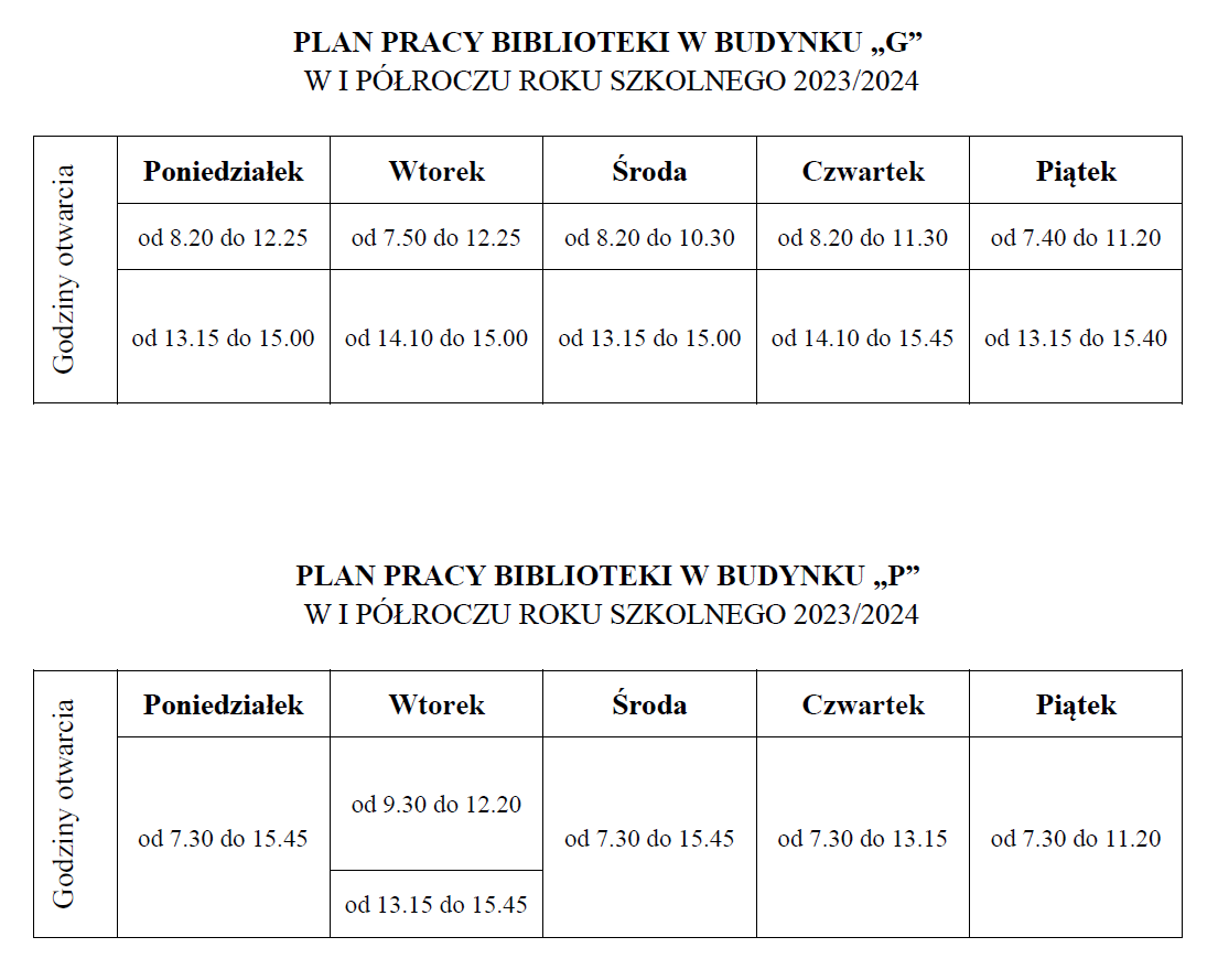 ZSMG - Plan pracy biblioteki liceum
